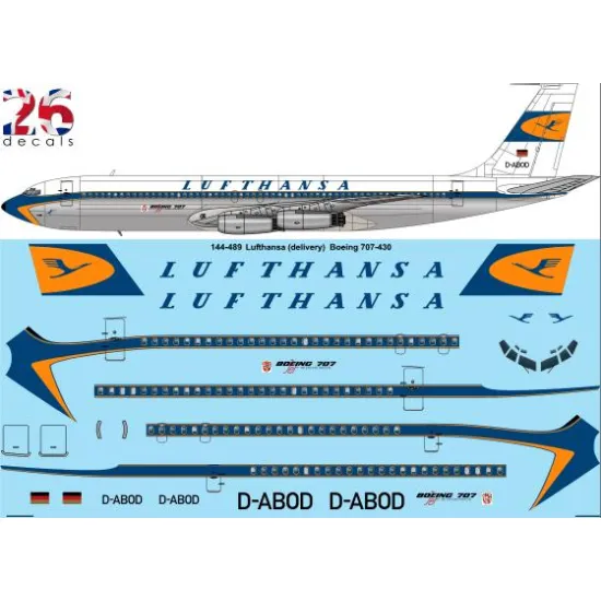 26decals 144-489 1/144 Lufthansa Delivery Boeing 707-340 Laser Decal