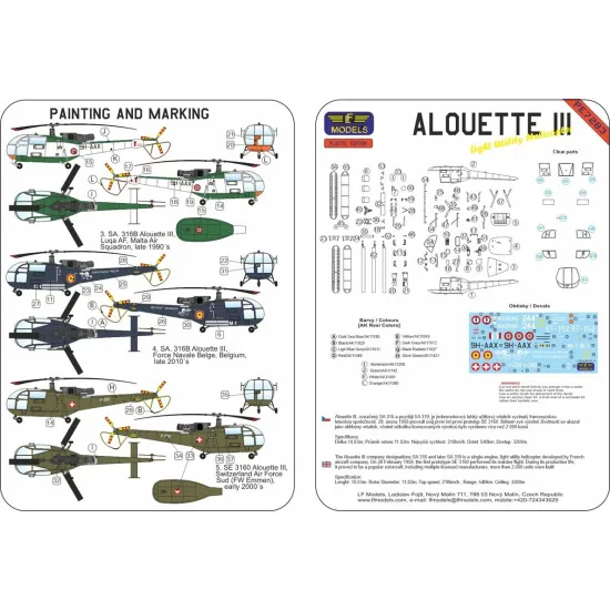 Lf Models Pe7283 1/72 Alouette Iii Light Utility Helicopter France Spain Malta Belgium Switzerland