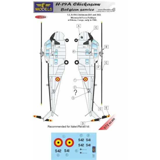 Lf Models C72284 1/72 Decal For H-19a Chickasaw Belgian Service Italeri, Revell