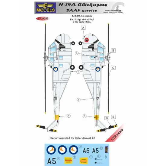 Lf Models C72285 1/72 Decal For H-19a Chickasaw Saaf Service Italeri, Revell