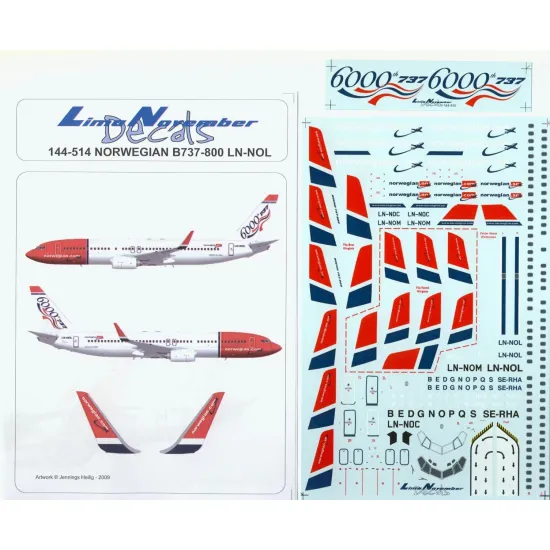 Lima November Decals 144-514 1/144 Norwegian LN-NOL 6000th Boeing 737 tail B737-800