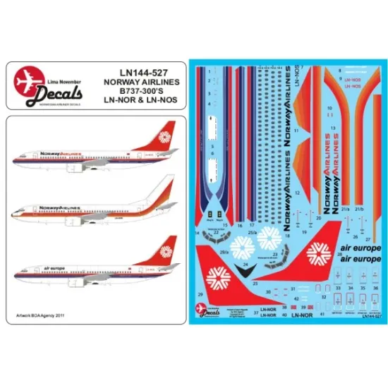 Lima November Decals 144-527 1/144 Norway Airlines B737-300 Incl Air Europe Versions