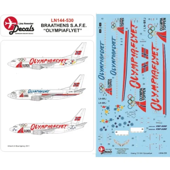 Lima November Decals 144-530 1/144 Braathens SAFE B737-505 LN-BRJ Olympiaflyet