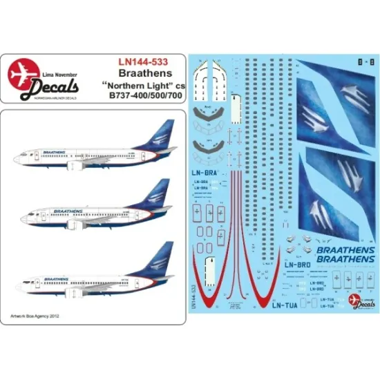 Lima November Decals 144-533 1/144 Braathens Boeing B737-400/500/700 Northern Lightcs