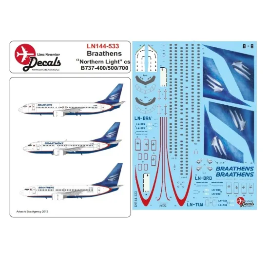 Lima November Decals 144-533 1/144 Braathens Boeing B737-400/500/700 Northern Lightcs