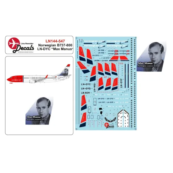 Lima November Decals 144-547 1/144 Norwegian B737-800 Ln-dyc Max Manus