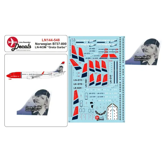 Lima November Decals 144-548 1/144 Norwegian B737-800 Ln-nom Gretha Garbo