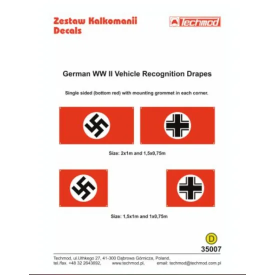Techmod 35007 1/35 Decal For German Ww Ii Vehicle Recognition Drapes