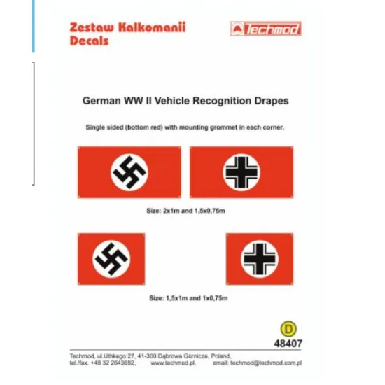 Techmod 48407 1/48 Decal For German Ww Ii Vehicle Recognition Drapes