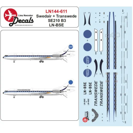 Lima November Decals 144-611 1/144 Swedair And Transwede Se210 10b3 Ln-bse
