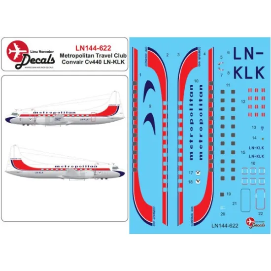 Lima November Decals 144-622 1/144 Metropolitan Travel Club Convair Cv440