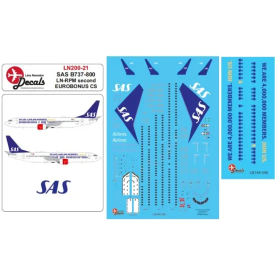 Lima November Decals 200-21 1/200 Sas Boeing B737-800 Ln-rpm Second Eurobonus Cs