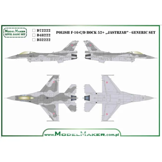 Model Maker D48222 1/48 Polish F 16 C D Bock 52 Jastrzab Generic Set