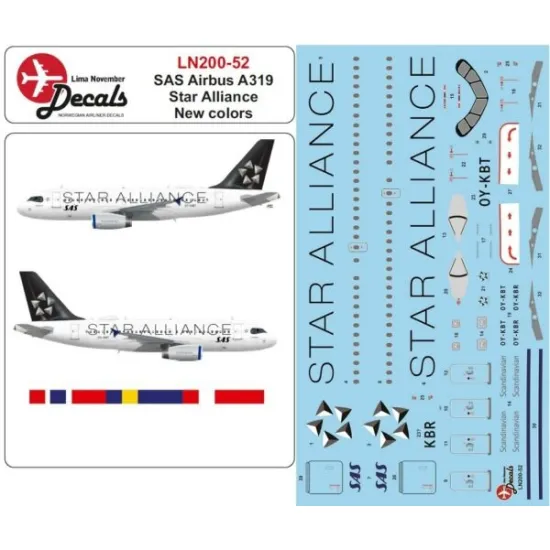 Lima November Decals 200-52 1/200 Sas A319 New Star Alliance Cs