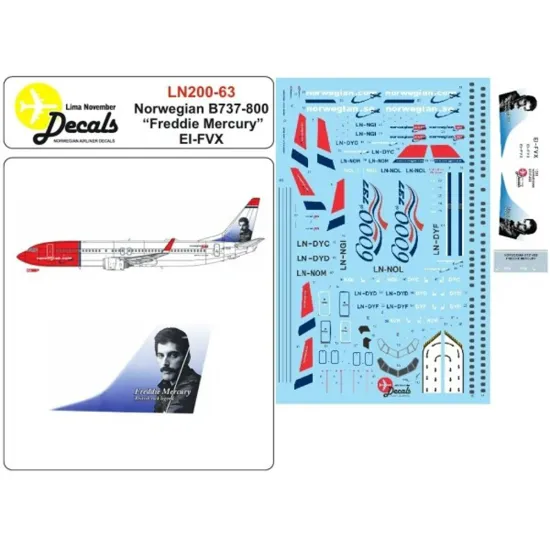 Lima November Decals 200-63 1/200 Norwegian B737-800 Ei-fvx Freddie Mercury