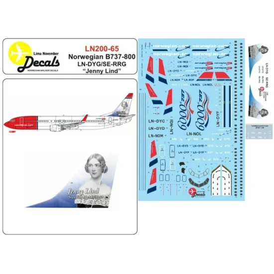 Lima November Decals 200-65 1/200 Norwegian B737-800 Ln-dyg/Se-rrg Jenny Lind