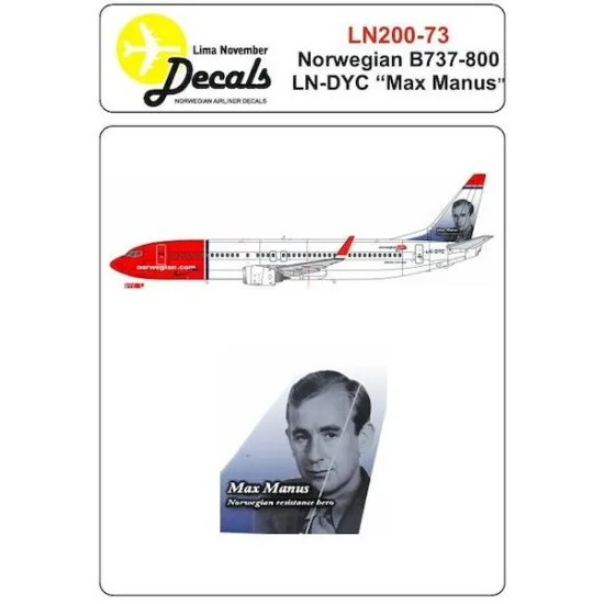 Lima November Decals 200-73 1/200 Norwegian B737-800 Ln-dyc Max Manus