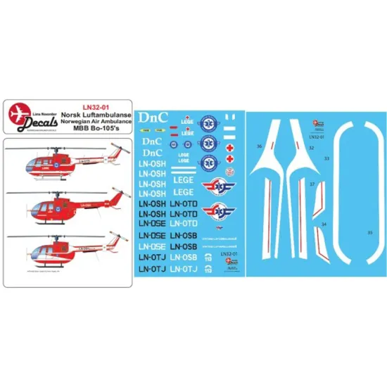Lima November Decals 32-01 1/32 Norwegian Air Ambulanse Mbb Bo-105s