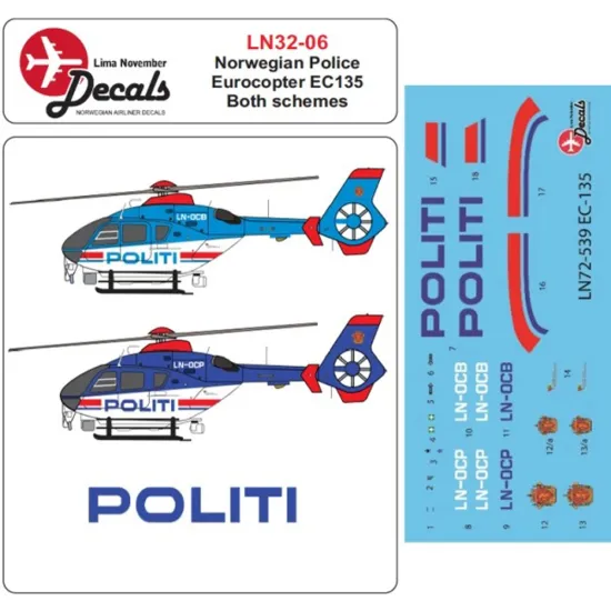 Lima November Decals 32-06 1/32 Norwegian Police Ec135