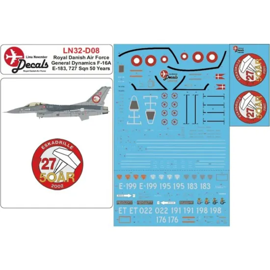 Lima November Decals 32-d08 1/32 Royal Danish Air Force F-16 727 Sqn 50 Years