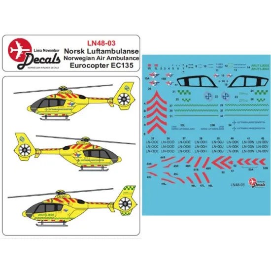 Lima November Decals 48-03 1/48 Nnorwegian Air Ambulanse Ec135 New Cs
