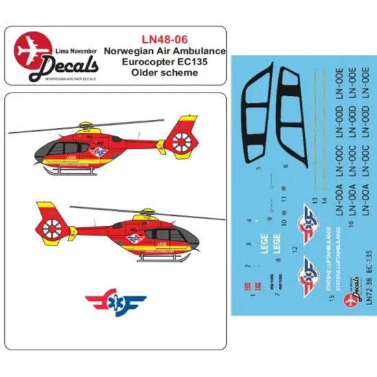 Lima November Decals 48-06 1/48 Norwegian Air Ambulanse Ec135 In The Old Cs
