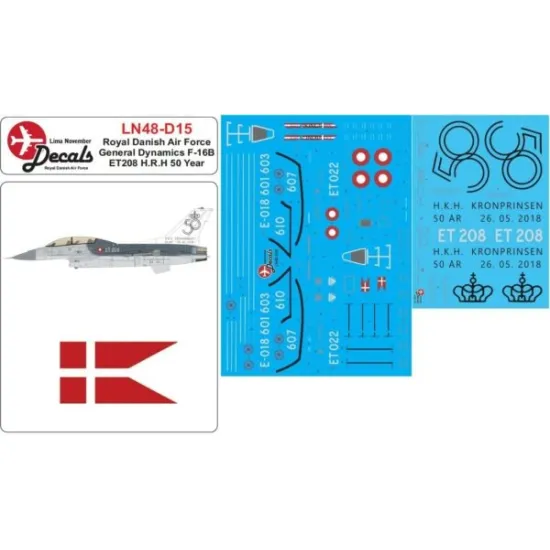 Lima November Decals 48-d15 1/48 Royal Danish Air Force F-16b H.k.h.50 Years