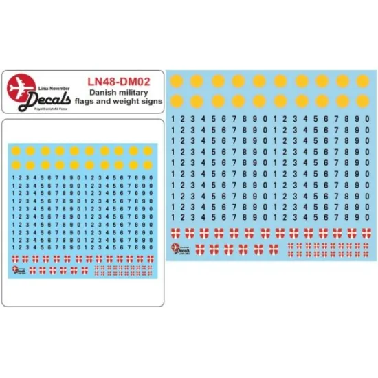 Lima November Decals 48-dm02 1/48 Danish Military Flags And Weight Signs