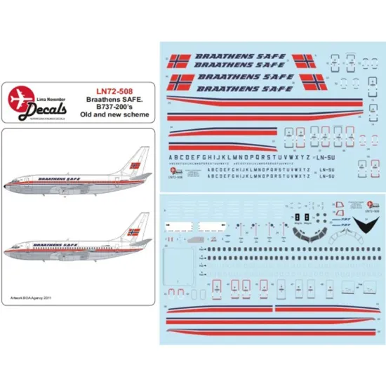 Lima November Decals 72-508 1/72 B737-200s Braathens Safe Old And New Scheme