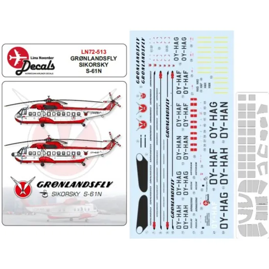 Lima November Decals 72-513 1/72 Greenlandair Sikorsky S-61n Old Scheme Includes Masks