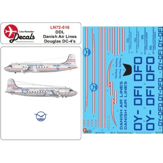 Lima November Decals 72-516 1/72 Ddl Danish Air Lines Dc-4