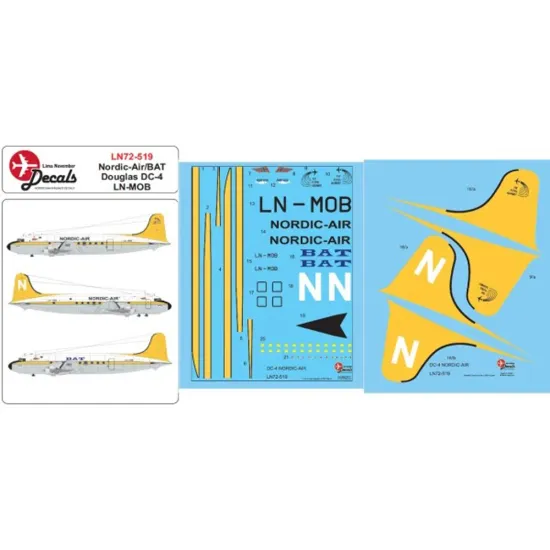 Lima November Decals 72-519 1/72 Nordic-air And Bergen Air Transport/Bat Dc-4