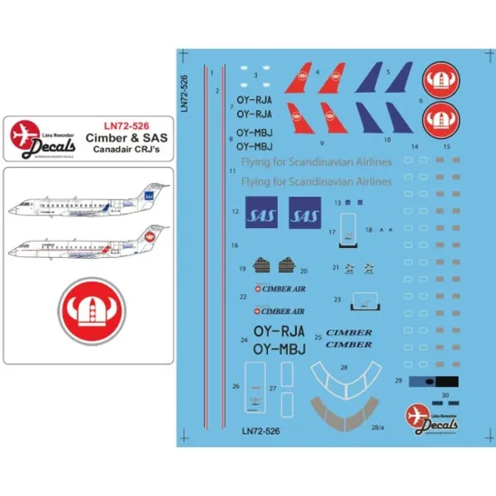 Lima November Decals 72-526 1/72 Cimber Including Flying For Sas Canadair Crj200