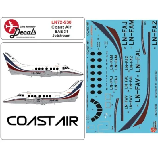 Lima November Decals 72-530 1/72 Coast Air Bae 31 Jetstream Includes Window Masks