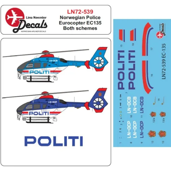 Lima November Decals 72-539 1/72 Norwegian Police Ec135