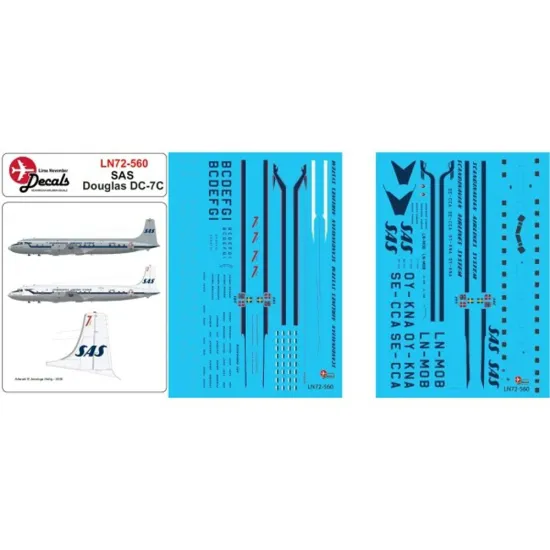 Lima November Decals 72-560 1/72 Sas Douglas Dc-7c. Includes Window Masks