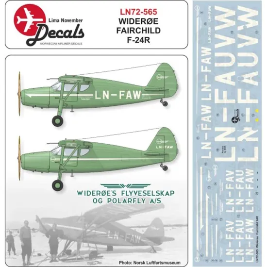 Lima November Decals 72-565 1/72 Wideroe Fairchild 24 With Masks