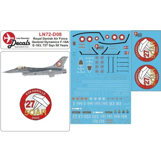 Lima November Decals 72-d08 1/72 Royal Danish Air Force F-16 727 Sqn 50 Years
