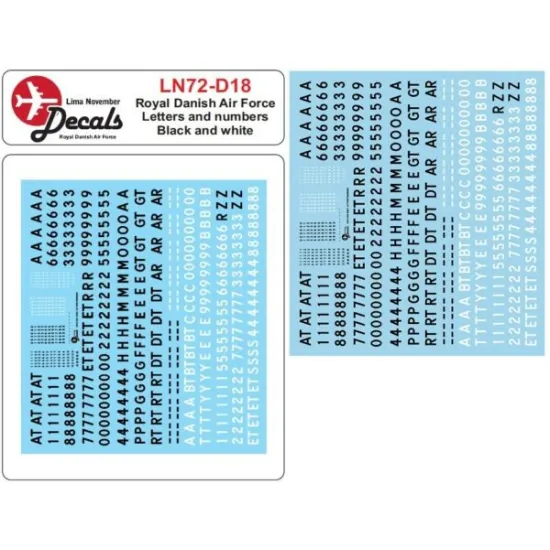 Lima November Decals 72-d18 1/72 Royal Danish Air Numbers And Letters