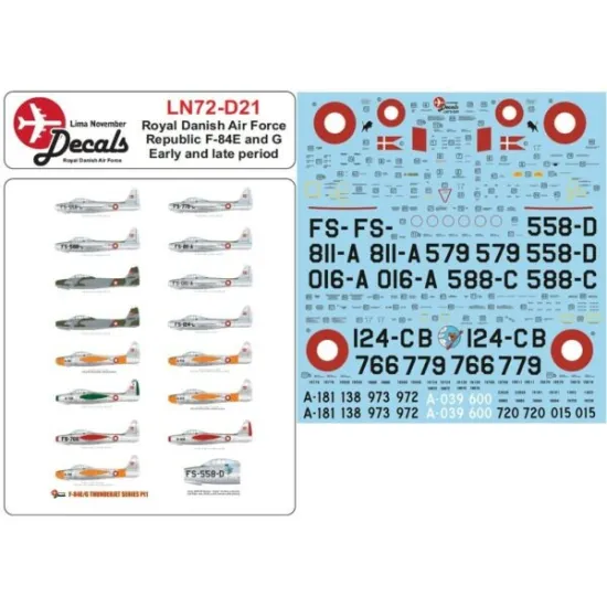 Lima November Decals 72-d21 1/72 Royal Danish Air F-84e/G Early And Late Period