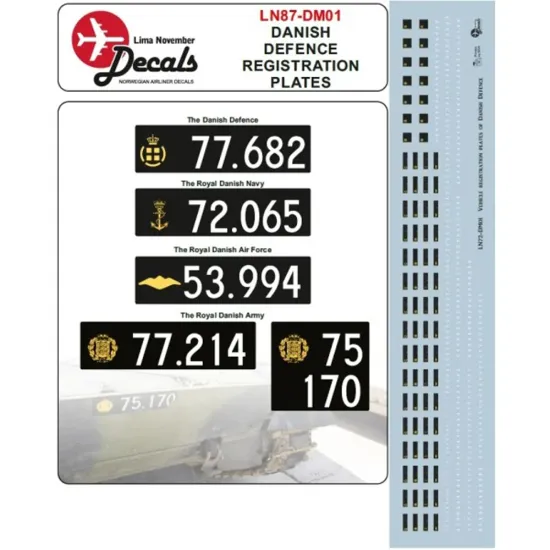 Lima November Decals 87-dm01 1/87 Danish Military Numberplates