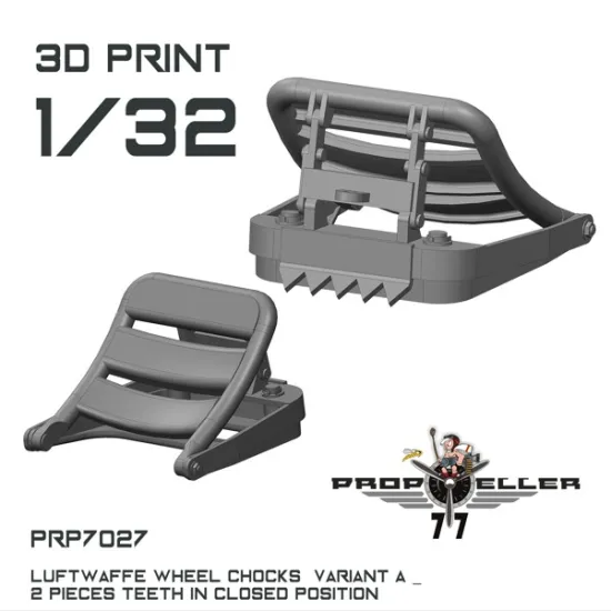 77propeller Prp7027 1/32 Luftwaffe Wheel Chocks Variant A 2 Pieces Teeth In Closed Position