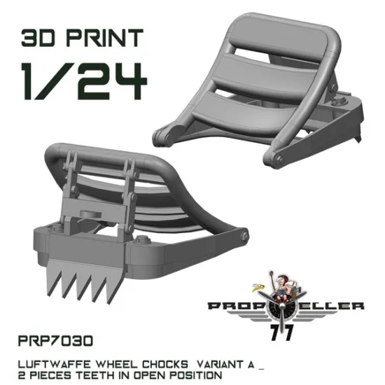 77propeller Prp7030 1/24 Luftwaffe Wheel Chocks Variant B 2 Pieces Teeth In Open Position