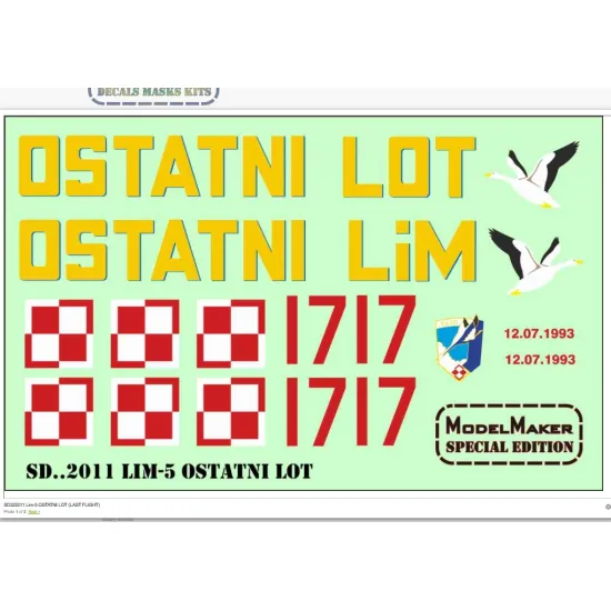 Model Maker Sd322011 1/32 Lim-5 Ostatni Lot Last Flight Decal For Aircraft