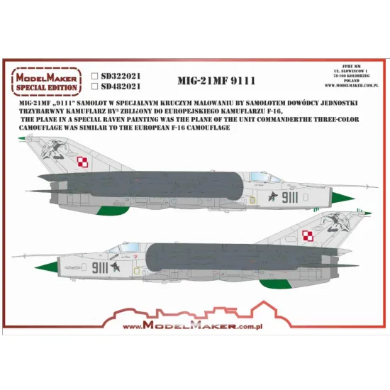 Model Maker Sd322021 1/32 Mig-21mf 9111 Decal For Aircraft