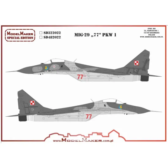 Model Maker Sd322022 1/32 Mig-29 77 Pkw 1 Decal For Aircraft