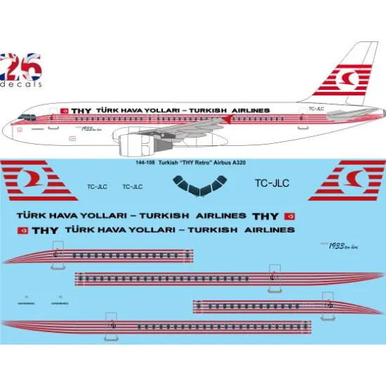 26decals 144-108 1/144 Thy Retro Airbus A320 Laser Decal For Aircraft