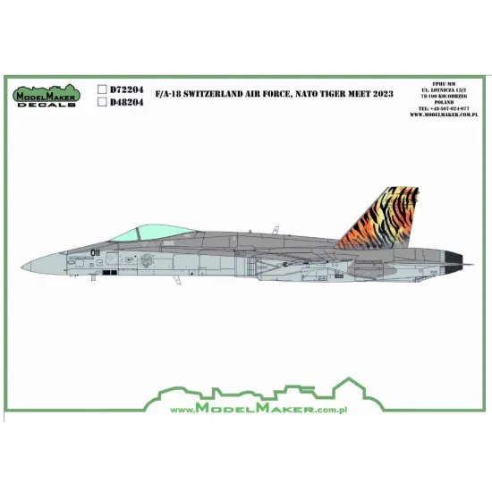 Model Maker Sd32204 1/32 F/A-18c Switzerland Air Force Nato Tiger Meet 2023 Decal For Aircraft