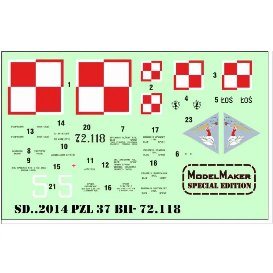 Model Maker Sd482014 1/48 Pzl-37 Bii- 72.118 Decal For Aircraft