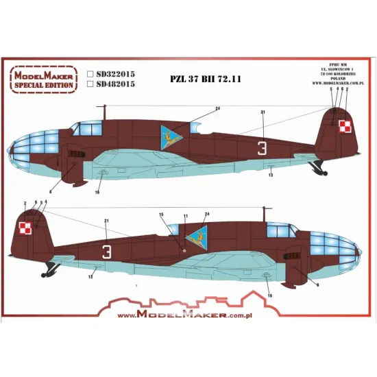 Model Maker Sd482015 1/48 Pzl-37 Bii- 72 11 Decal For Aircraft